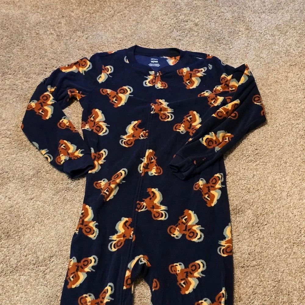Carters 1-Piece Dirt Bike Fleece Footie Pajamas Size 14 Dirt Bike Navy Brown